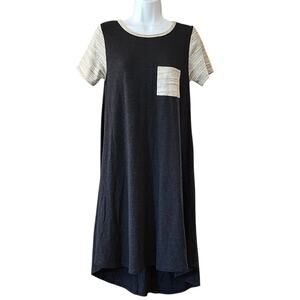 LuLaRoe Womens T-Shirt Shift Dress Size M Gray Short Sleeve Midi Pocket